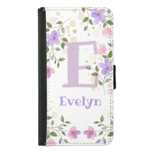 First Initial Plus Name Evelyn with Flowers Samsung Galaxy S5 Wallet Case