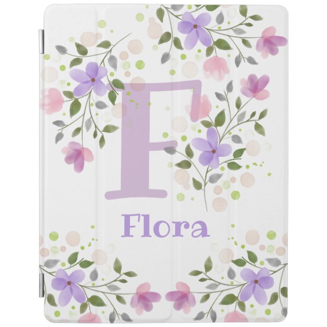 First Initial Plus Name Flora with Flowers iPad Smart Cover (Front)
