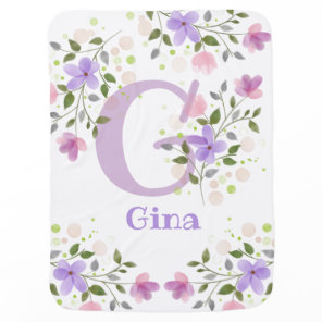 First Initial Plus Name. Floral Pattern Baby Blanket
