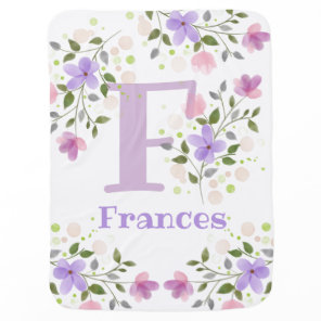 First Initial Plus Name Frances with Flowers Baby Blanket
