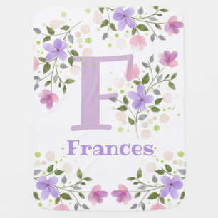 First Initial Plus Name Frances with Flowers Baby Blanket