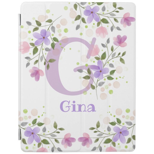First Initial Plus Name Gina with Flowers iPad Smart Cover (Front)
