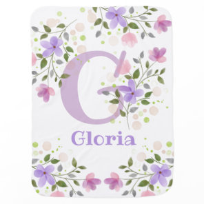 First Initial Plus Name Gloria with Flowers Baby Blanket