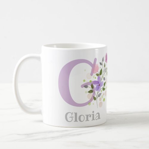 First Initial Plus Name Gloria with Flowers Coffee Mug