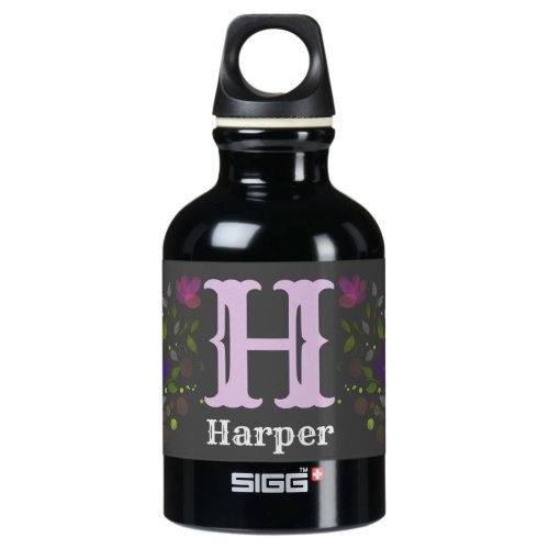 First Initial Plus Name Harper with Flowers Aluminum Water Bottle