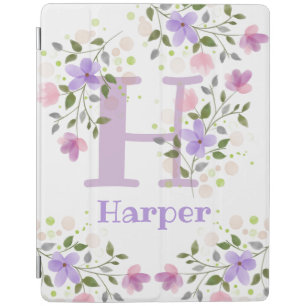 First Initial Plus Name Harper with Flowers iPad Smart Cover