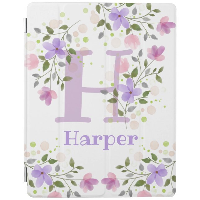 First Initial Plus Name Harper with Flowers iPad Smart Cover (Front)