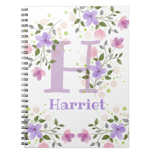 First Initial Plus Name Harriet with Flowers Notebook