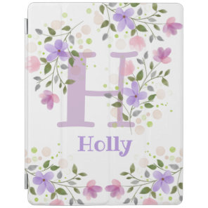 First Initial Plus Name Holly with Flowers iPad Smart Cover