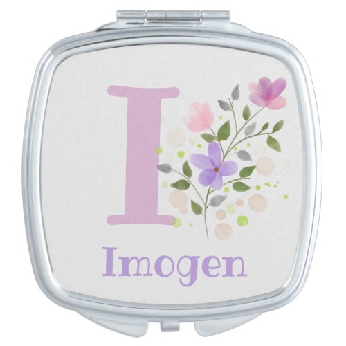 First Initial Plus Name Imogen with Flowers Compact Mirror