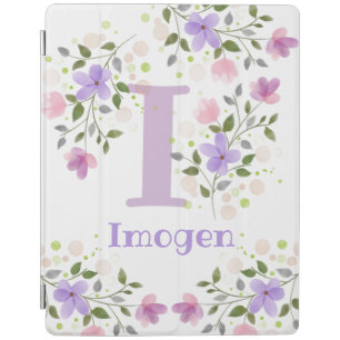 First Initial Plus Name Imogen with Flowers iPad Smart Cover