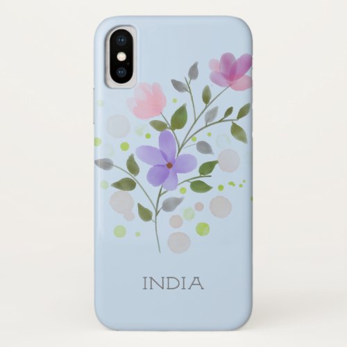 First Initial Plus Name India with Flowers iPhone X Case