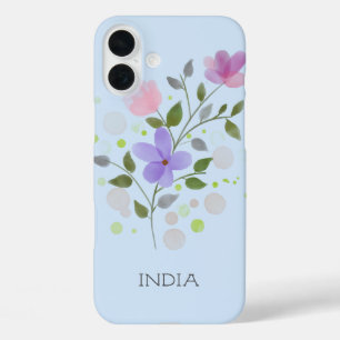 First Initial Plus Name India with Flowers iPhone 16 Plus Case