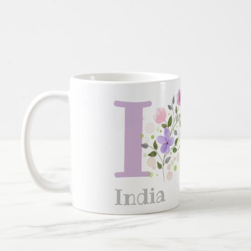 First Initial Plus Name India with Flowers Coffee Mug