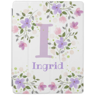 First Initial Plus Name Ingrid with Flowers iPad Smart Cover