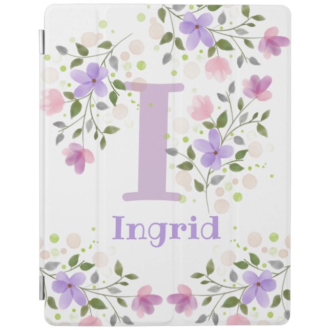First Initial Plus Name Ingrid with Flowers iPad Smart Cover (Front)