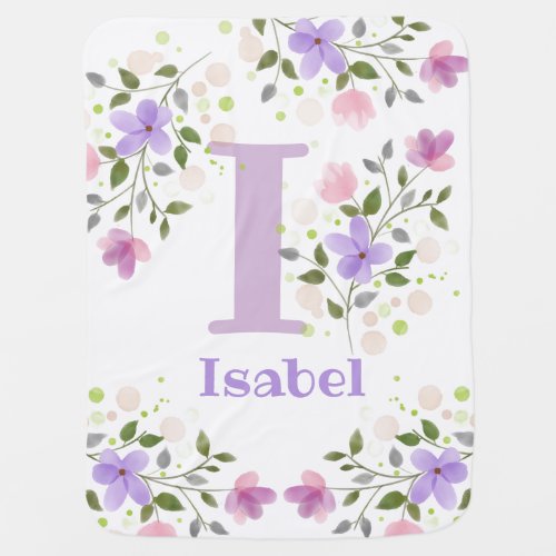 First Initial Plus Name Isabel with Flowers Baby Blanket