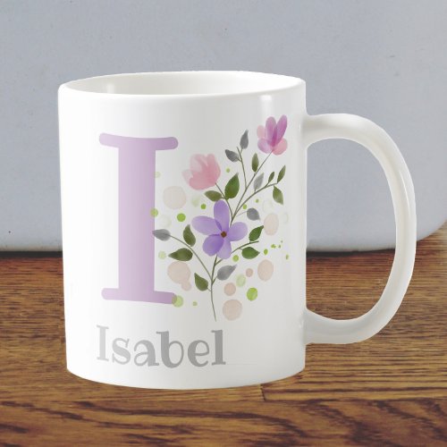 First Initial Plus Name Isabel with Flowers Coffee Mug