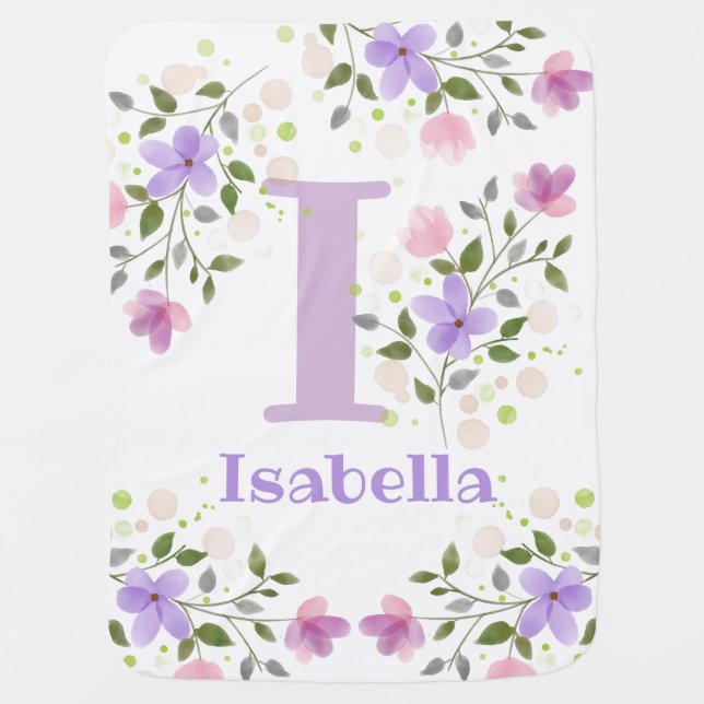 First Initial Plus Name Isabella with Flowers Baby Blanket (Front)