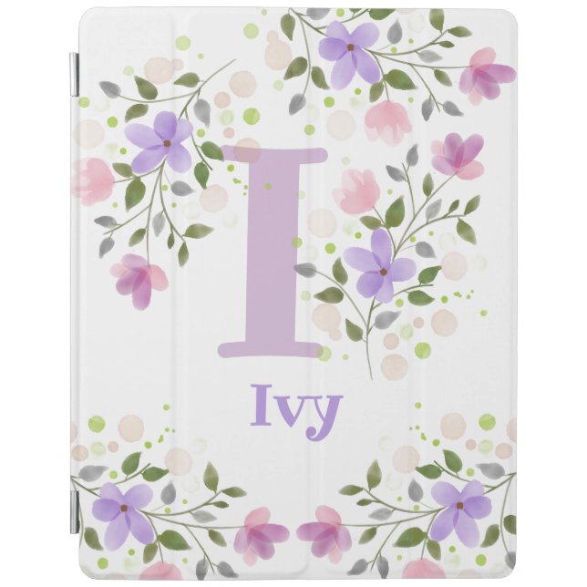 First Initial Plus Name Ivy with Flowers iPad Smart Cover (Front)