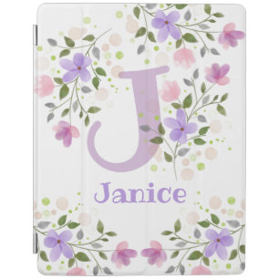 First Initial Plus Name Janice with Flowers iPad Smart Cover