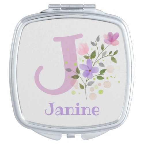 First Initial Plus Name Janine with Flowers Compact Mirror