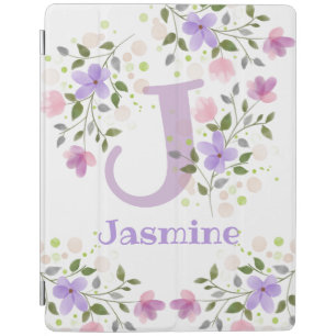 First Initial Plus Name Jasmine with Flowers iPad Smart Cover