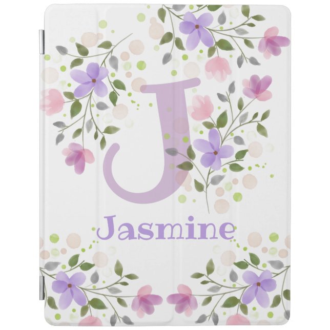 First Initial Plus Name Jasmine with Flowers iPad Smart Cover (Front)