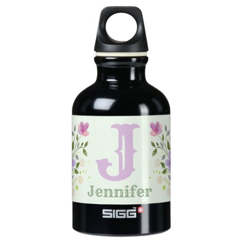 First Initial Plus Name Jennifer with Flowers Aluminum Water Bottle