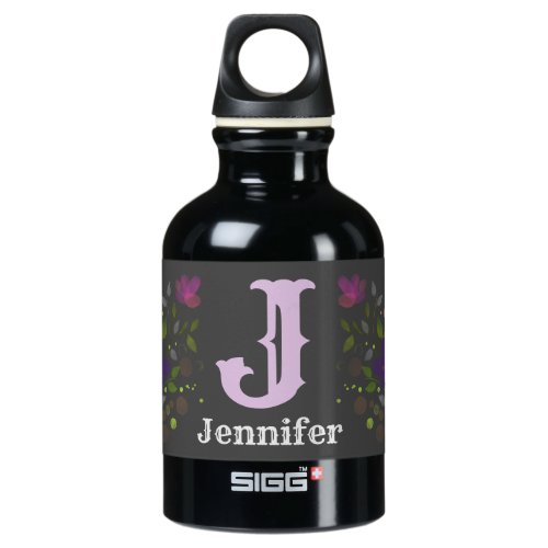 First Initial Plus Name Jennifer with Flowers Aluminum Water Bottle
