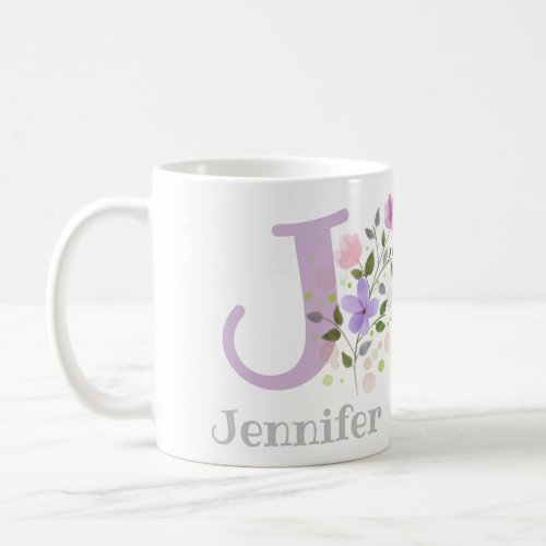 First Initial Plus Name Jennifer with Flowers Coffee Mug