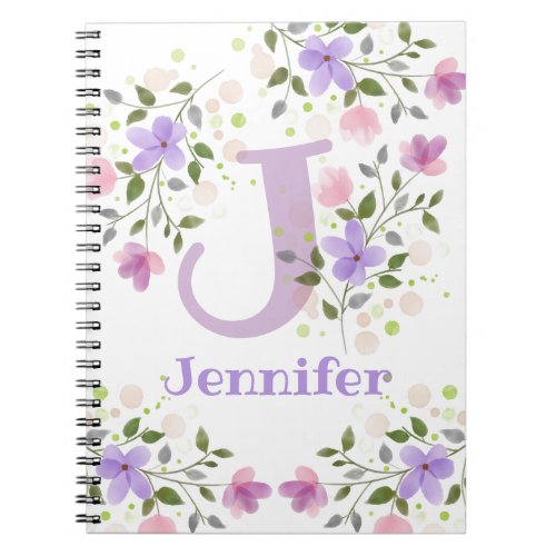 First Initial Plus Name Jennifer with Flowers Notebook