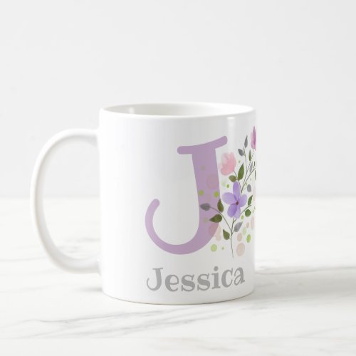 First Initial Plus Name Jessica with Flowers Coffee Mug