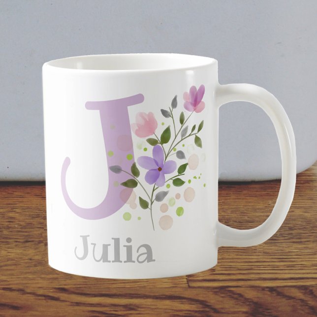 First Initial Plus Name Julia with Flowers Coffee Mug (Creator Uploaded)