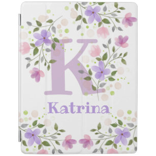 First Initial Plus Name Katrina with Flowers iPad Smart Cover
