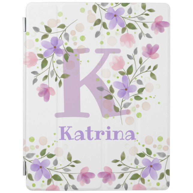First Initial Plus Name Katrina with Flowers iPad Smart Cover (Front)