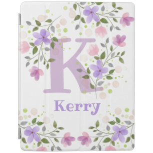 First Initial Plus Name Kerry with Flowers iPad Smart Cover