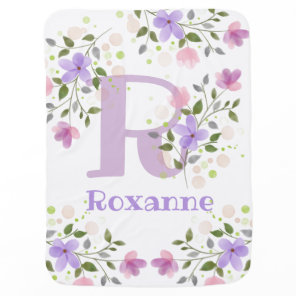 First Initial Plus Name Roxanne  with Flowers Baby Blanket