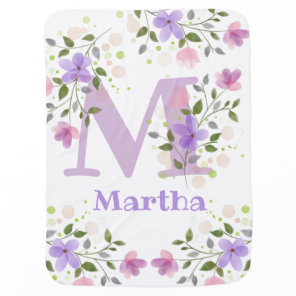 First Initial Plus Name with Flowers Baby Blanket