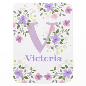 First Initial Plus Name with Flowers Baby Blanket