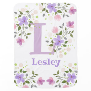 First Initial Plus Name with Flowers Baby Blanket