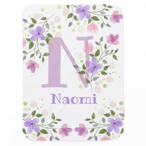 First Initial Plus Name with Flowers Baby Blanket