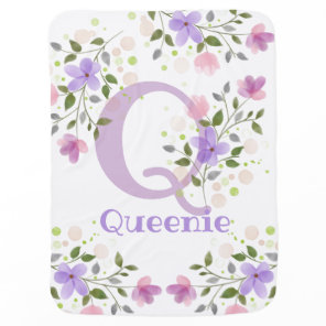 First Initial Plus Name with Flowers Baby Blanket