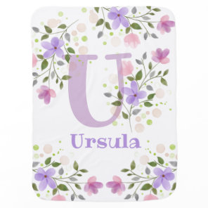 First Initial Plus Name with Flowers Baby Blanket