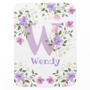 First Initial Plus Name with Flowers Baby Blanket
