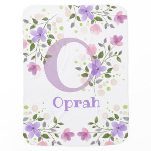 First Initial Plus Name with Flowers Baby Blanket