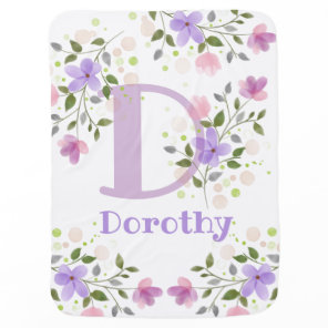 First Initial Plus Name with Flowers Baby Blanket