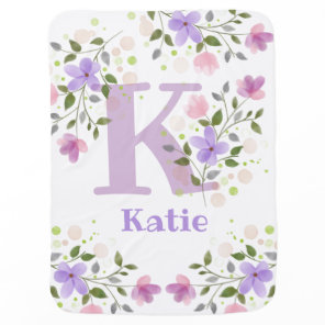 First Initial Plus Name with Flowers Baby Blanket