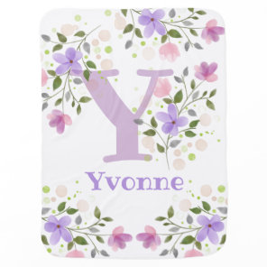First Initial Plus Name with Flowers Baby Blanket