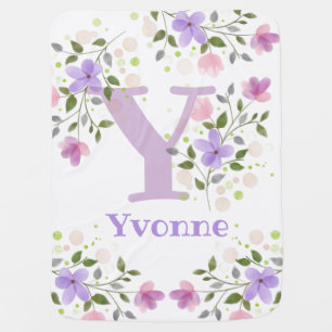 First Initial Plus Name with Flowers Baby Blanket